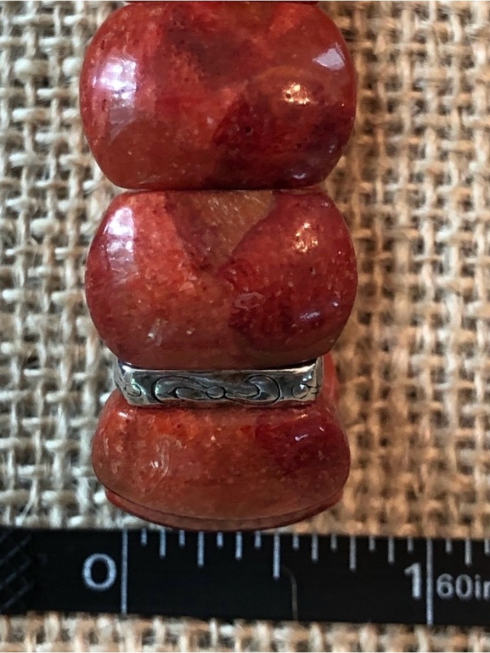 Rare Silpada Red Coral .925 Stretch Bead Bracelet
